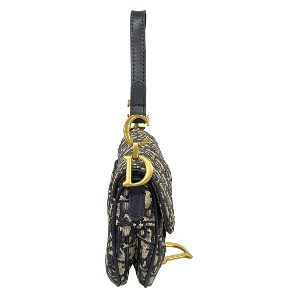 Christian Dior DIOR/ChristianDior Saddle Bag Handbag Navy Cream Jacquard Leather - Picture 2 of 15
